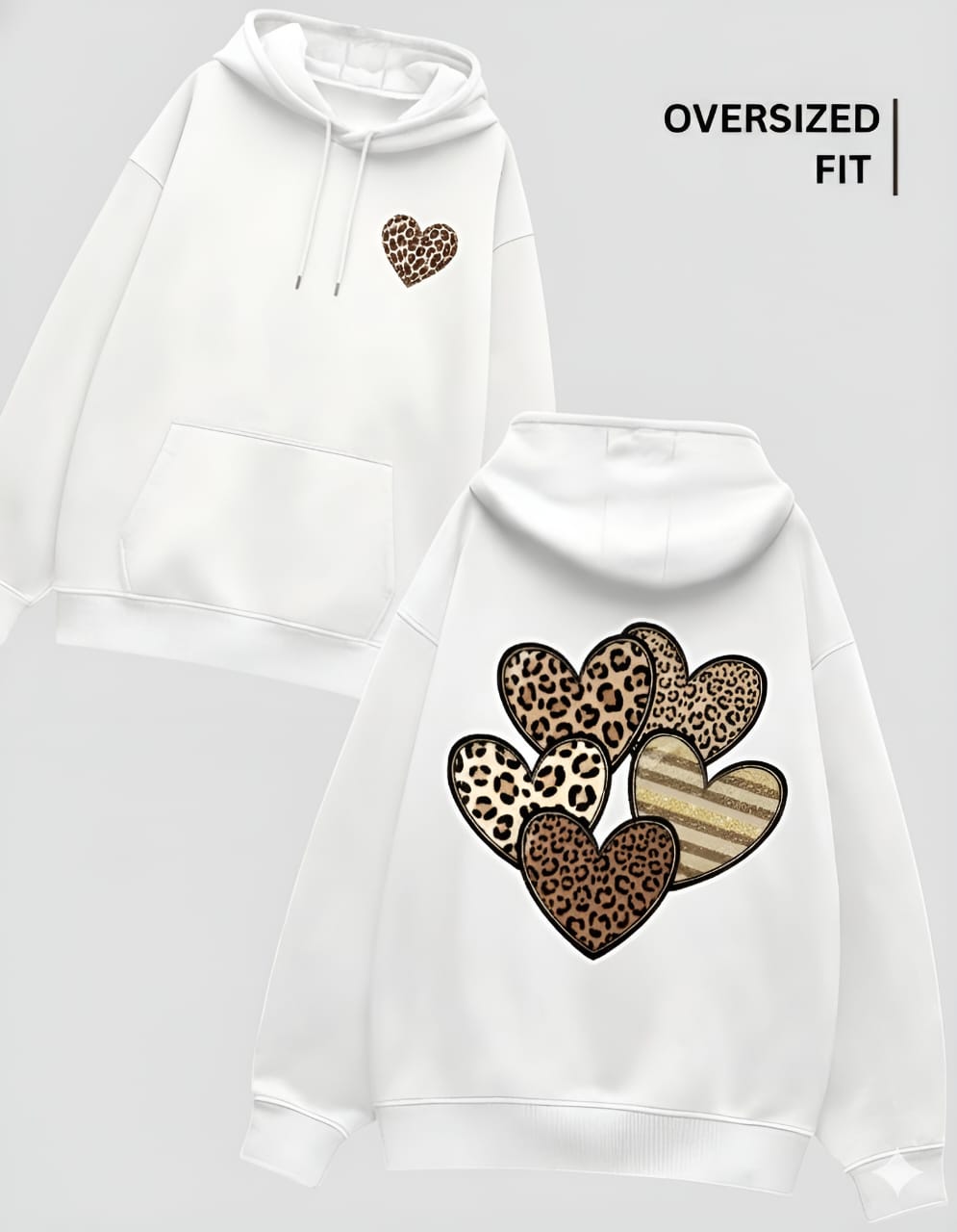Leopard Heart Unisex Oversized Hoodie